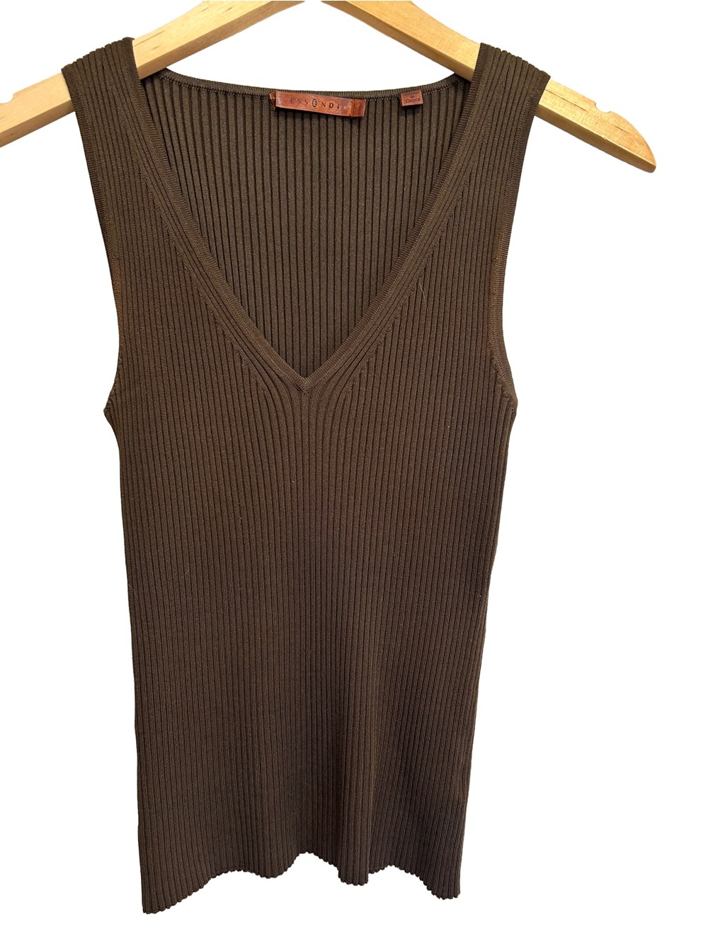 Vintage Essendi Silk Ribbed V-Neck Tank Top Brown
